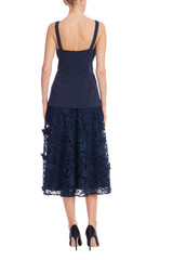 Navy | Fitted Bodice and Textured Lace Skirt Cocktail Dress Back