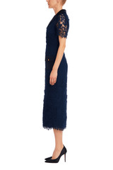 Embroidered Lace Shirt Dress with Sash by Badgley Mischka