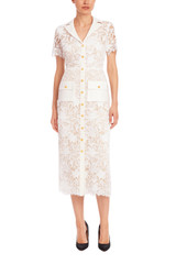 White | Embroidered Lace Shirt Dress with Sash Front