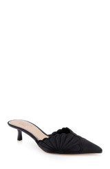 Black Satin | Palmer Pointed Toe Kitten Heel Mules Front Side