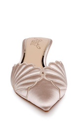 Dark Nude Satin | Palmer Pointed Toe Kitten Heel Mules Front