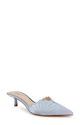Mist Blue Satin | Palmer Pointed Toe Kitten Heel Mules Front Side