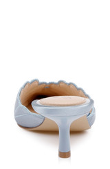 Mist Blue Satin | Palmer Pointed Toe Kitten Heel Mules Back