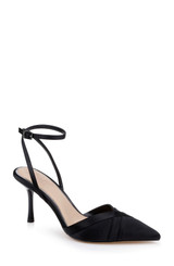 Black Satin | Parklyn Pointed Toe Ankle Strap Pump Front Side