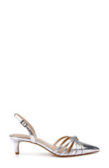 Silver Leather | Patricia II Slingback Kitten Heel Pump Side