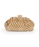 Natural Combo | Indigo Jacquard Raffia Pouch Clutch Front