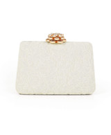 White | Rose Lace Frame Clutch Front