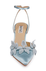 Mist Blue Satin | Whitman Pointed Toe Ankle Strap Pump Front