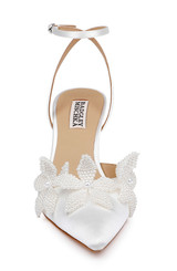 White Satin | Whitman Pointed Toe Ankle Strap Pump Front