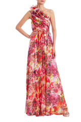 Pink Multi | One-Shoulder Ruffle Floral Print Gown Front