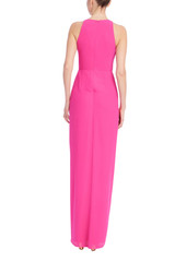 Magenta | Sleeveless V-Neck Gown with 3D Rosette Ruffle Back