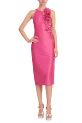 Magenta | Floral Appliqué Mikado Sheath Dress Front