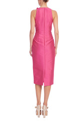 Magenta | Floral Appliqué Mikado Sheath Dress Back