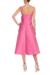 Magenta | Strapless Floral Trim A-Line Midi Dress Back