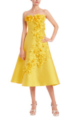 Marigold | Strapless Floral Trim A-Line Midi Dress Front