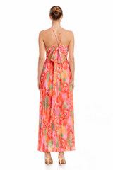 Coral Multi | Nelle Floral Print Pleated Maxi Dress Back