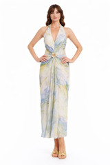 Blue Multi | Naya V-Neck Halter Maxi Dress Front
