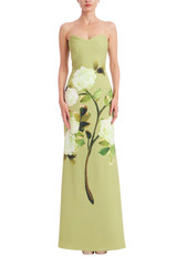 Lime Multi | Strapless Floral Print Column Gown Front