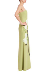 Lime Multi | Strapless Floral Print Column Gown Side