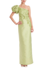 Lime | One-Shoulder Pebble Gazar Column Gown Front