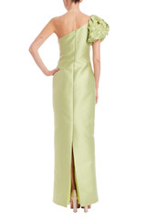 Lime | One-Shoulder Pebble Gazar Column Gown Back