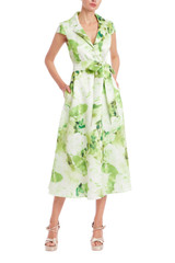 Lime Multi | Belted Floral A-Line Midi Dress Front