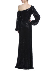 Black | Sequin Asymmetrical Sleeve Gown