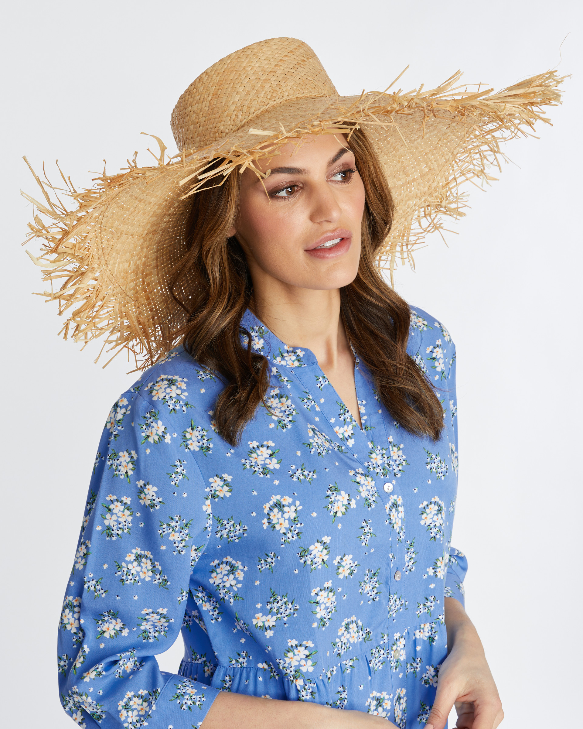 Oversized Floppy Straw Hat with Frayed Edges