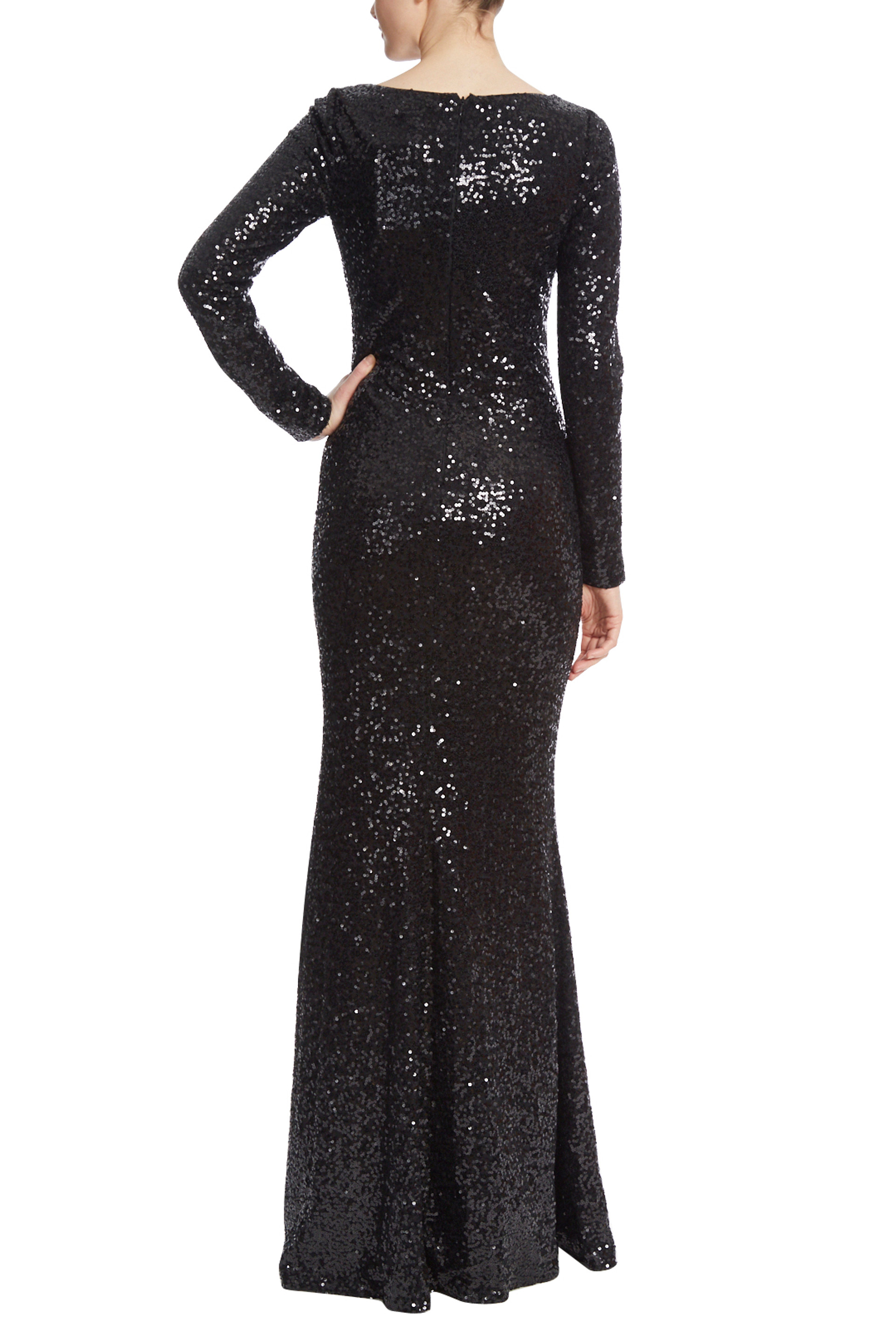 Sequin Long Sleeve Gown With Bow Brooches by Badgley Mischka