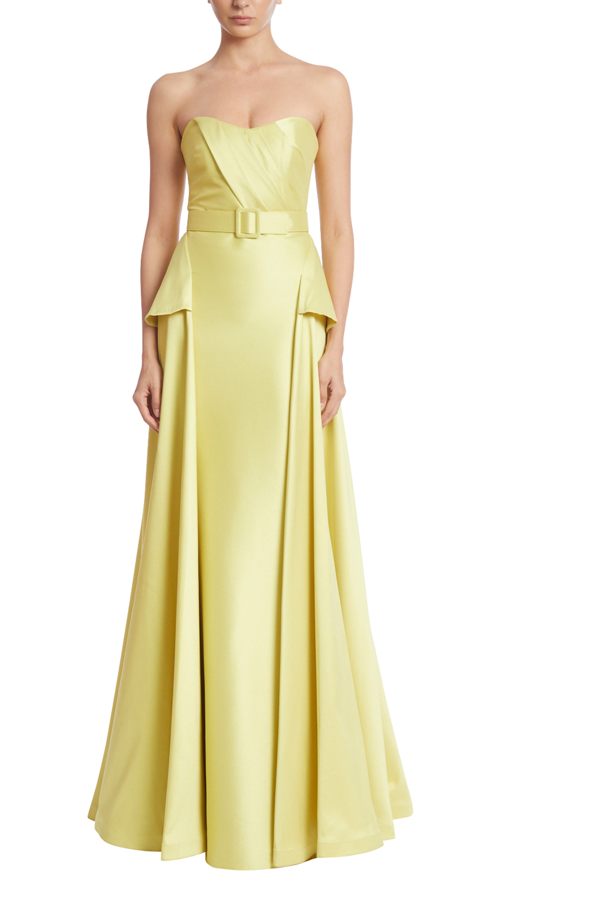 Strapless Fitted Evening Gown with Peplum by Badgley Mischka
