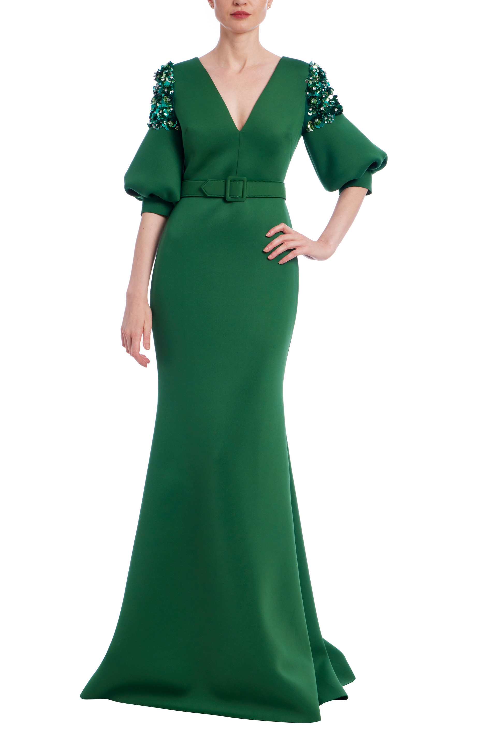 belted-elbow-sleeve-v-neck-gown-by-badgley-mishcka