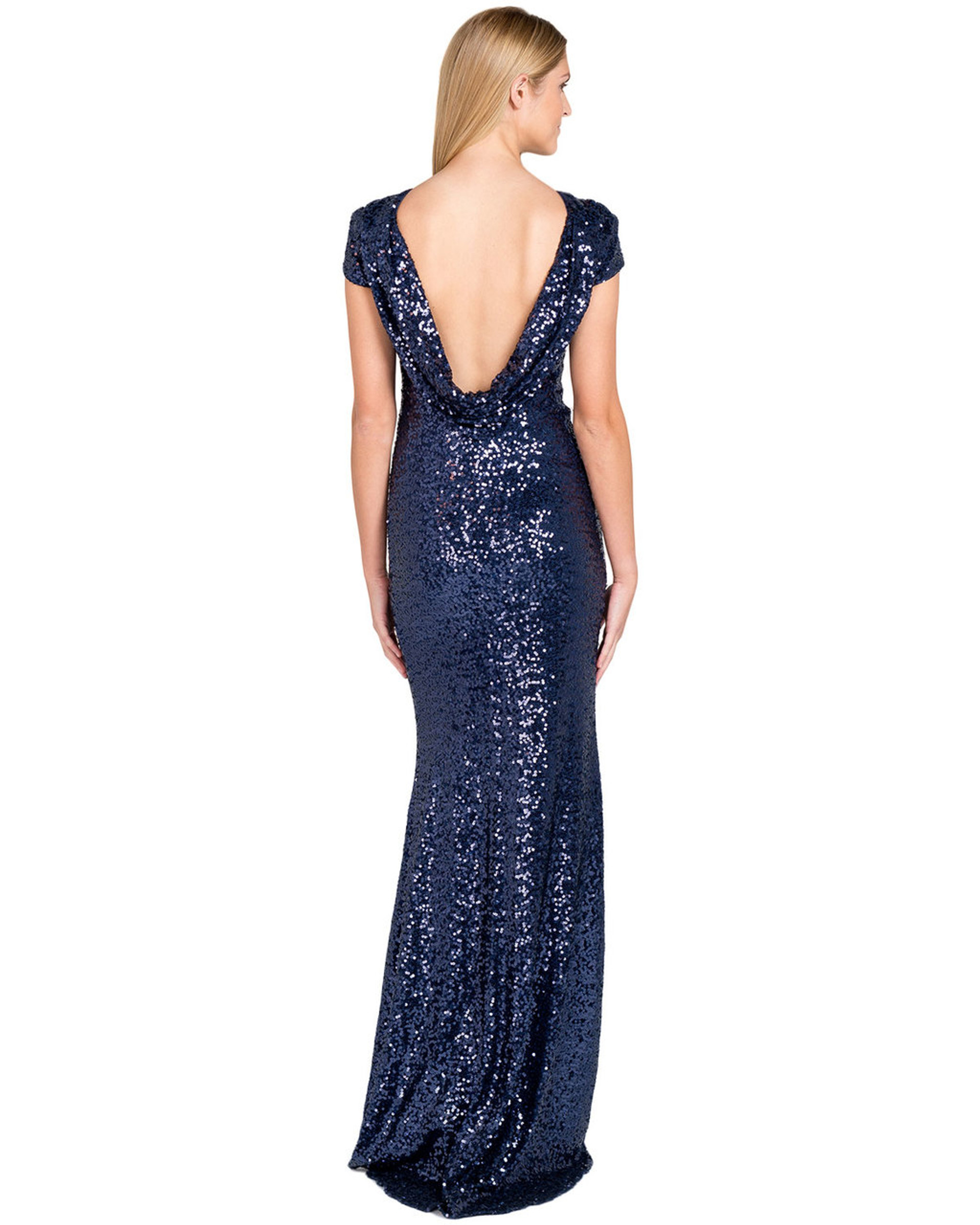 Cap-sleeve Sequin Cowl Back Gown by Badgley Mischka