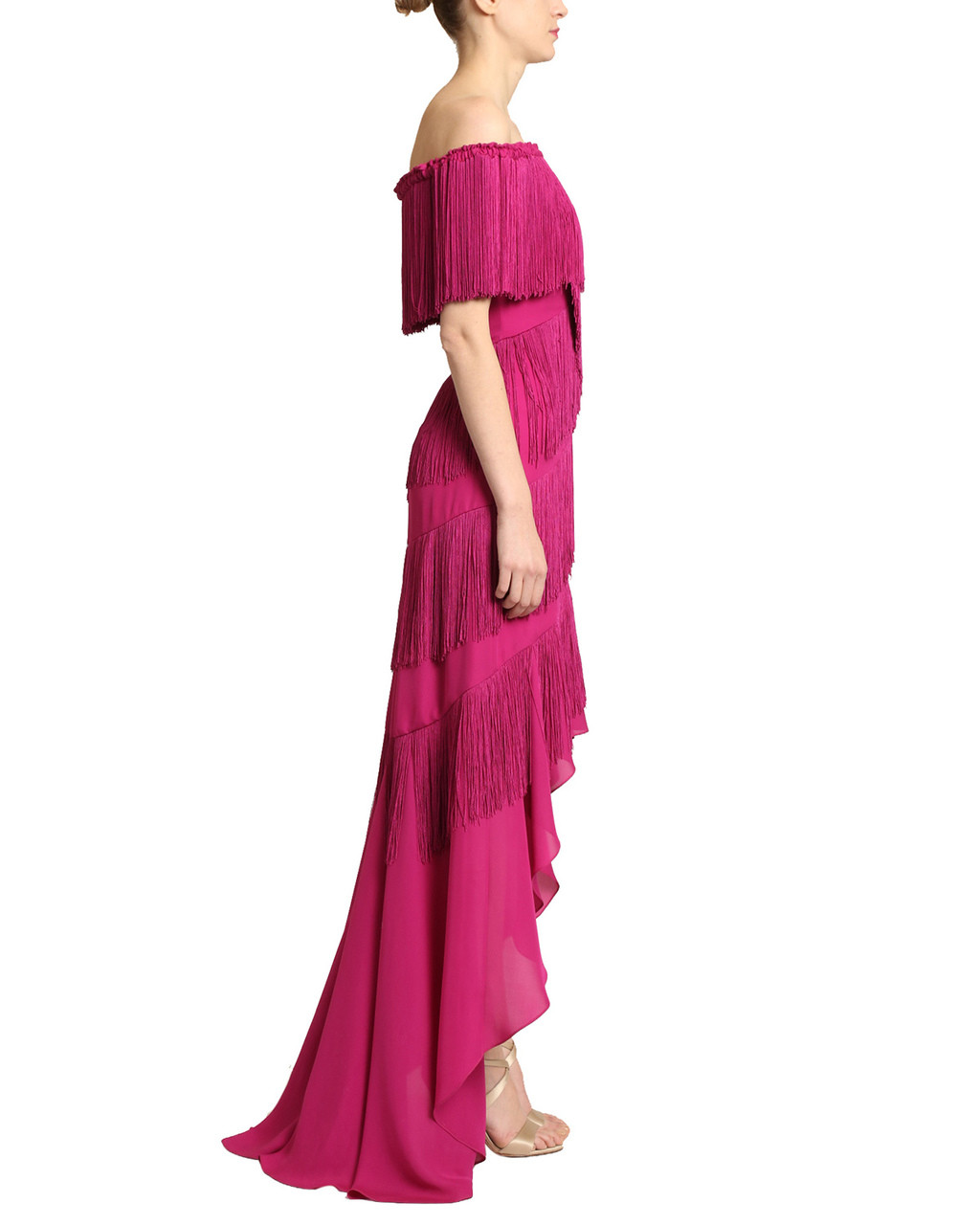 Tiered Fringe Evening Gown by Badgley Mischka