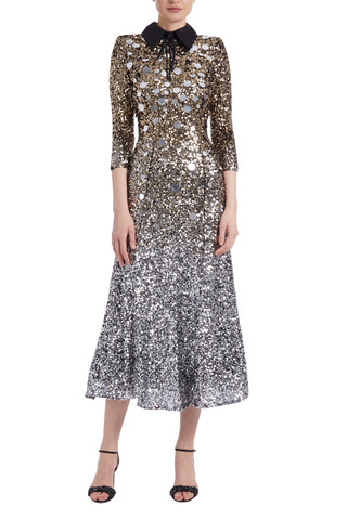 Gold and Silver Sequin Collared Dress by Badgley Mishcka