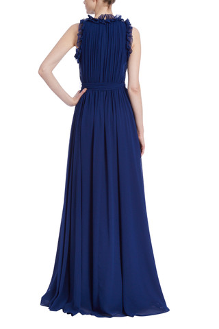 Pleated Gown with Ruffle Trim by Badgley Mischka