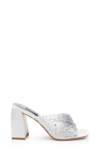 Soft White | Camelia Crystal-Embellished Peep-Toe Mules with Block Heel