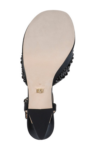 Bryleigh Satin Platform Block Heels with Bejeweled Vamp by
