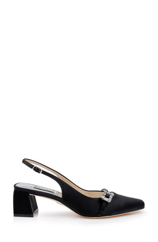 Buena Slingback Block Heels with Crystal Buckle by Badgley Mischka