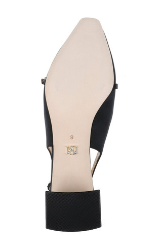 【美品】ピッチブラック15ポンド Buena Slingback Block Heels with Crystal Buckle by Badgley