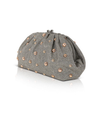 Silver Gold | Margot Dotted Beads Pleated Pouch Clutch Side