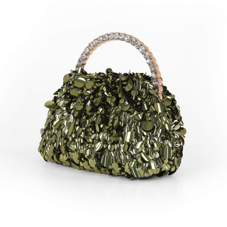 Green | Holly Crystal Handle Sequin Pouch Clutch Side