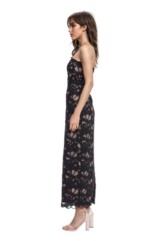 Black | Maya Strapless Lace Midi Dress Side