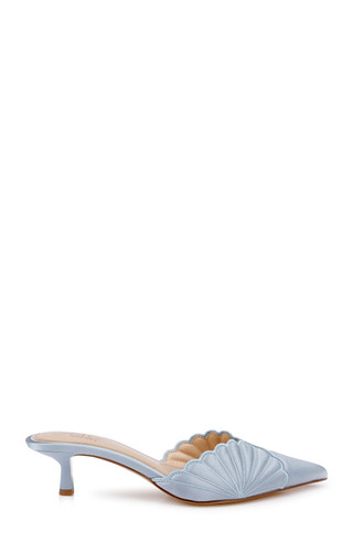 Mist Blue Satin | Palmer Pointed Toe Kitten Heel Mules Side