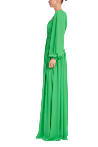 Pleated Sweetheart Bishop Sleeve Gown