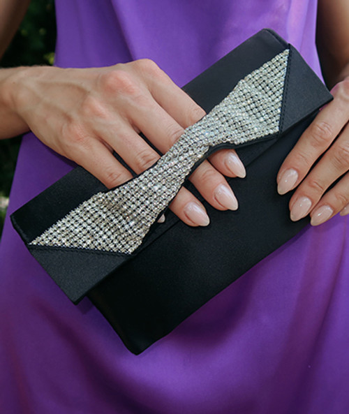 Jasmine Satin Envelope Clutch with Crystal Twist Accent