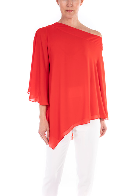 Bright Siam Georgette One Shoulder Top Front