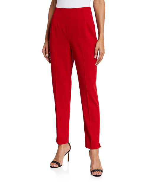 Red Stretch Crepe Fitted Pant Front
