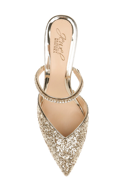 HOT ! Badgley Mischka Women's Rose Gold Glitter Stiletto Heels Crys