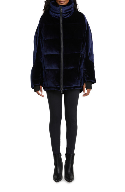 Midnight Navy Phebe Velvet Puffer Front