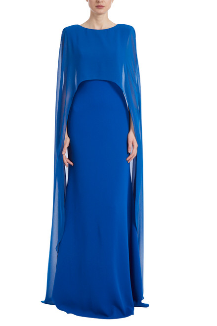 Saphire Ocean Blue Caped Gown Front